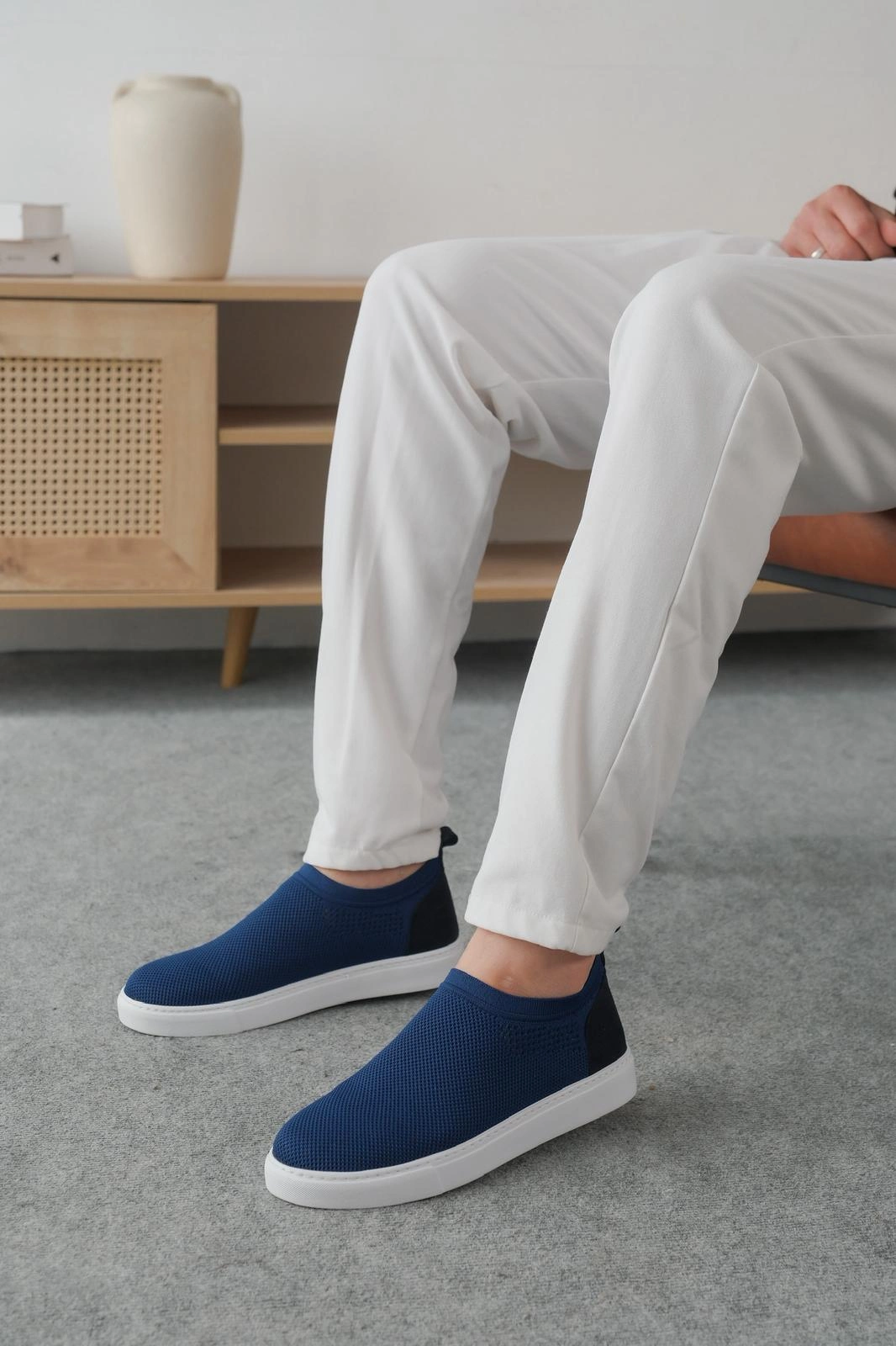 ZRK-106 Premium Rahat Slip-On Bağcıksız Triko Erkek Ayakkabı Lacivert