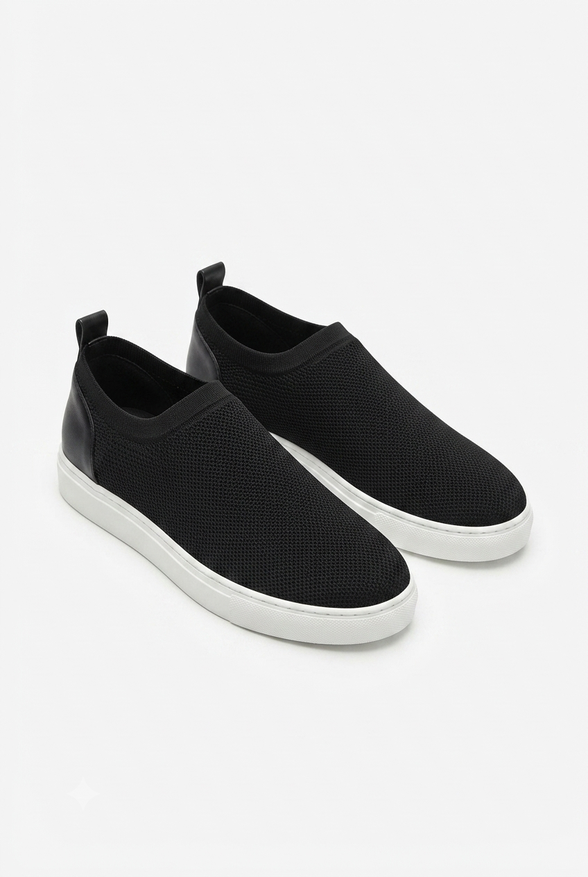 ZRK-X106 Premium Rahat Slip-On Bağcıksız Nefes Alan Triko Erkek Ayakkabı Siyah Beyaz