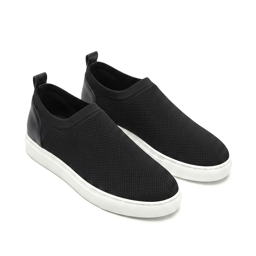 ZRK-X106 Premium Rahat Slip-On Bağcıksız Nefes Alan Triko Erkek Ayakkabı Siyah Beyaz