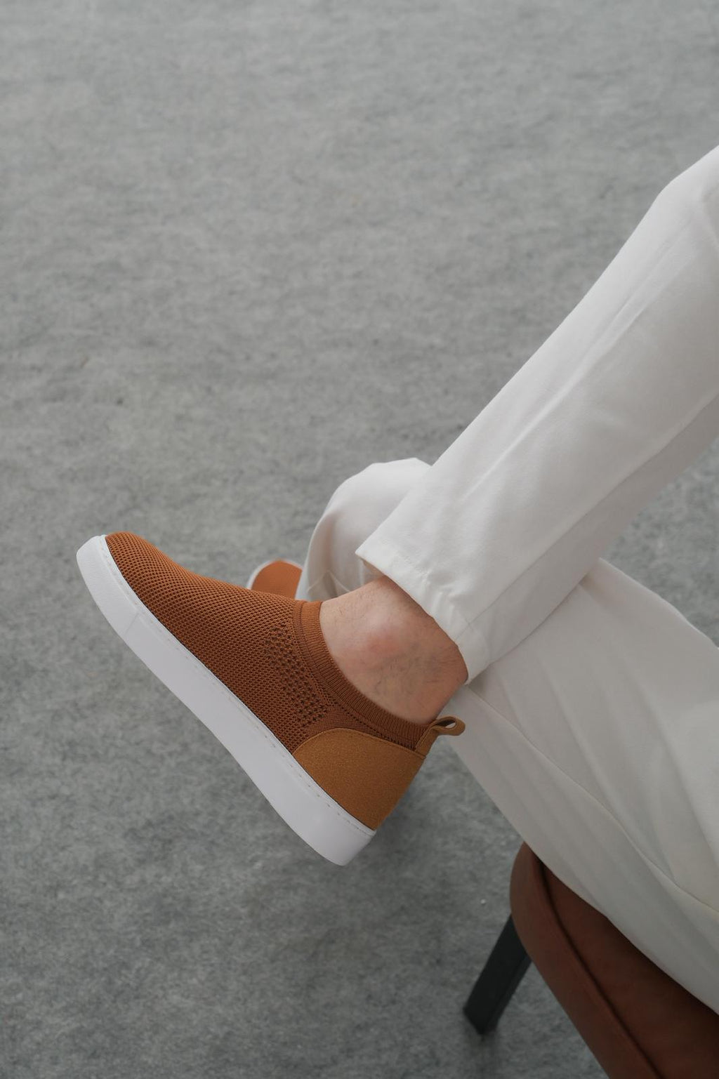 ZRK-X106 Premium Rahat Slip-On Bağcıksız Nefes Alan Triko Erkek Ayakkabı Taba