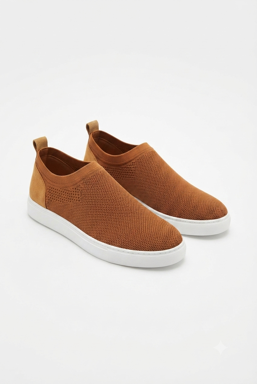 ZRK-X106 Premium Rahat Slip-On Bağcıksız Nefes Alan Triko Erkek Ayakkabı Taba