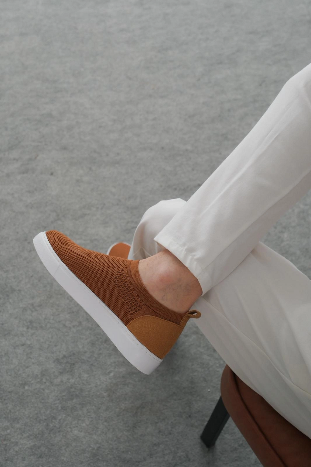 ZRK-106 Premium Rahat Slip-On Bağcıksız Triko Erkek Ayakkabı Taba