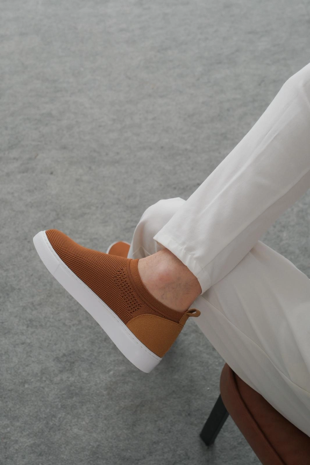 ZRK-106 Premium Rahat Slip-On Bağcıksız Triko Erkek Ayakkabı Taba