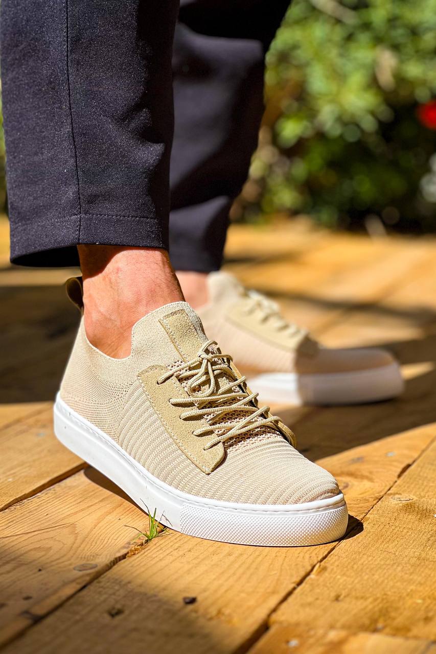ZRK-X110 Premium Rahat Slip-On Bağcıksız Nefes Alan Triko Erkek Ayakkabı Bej