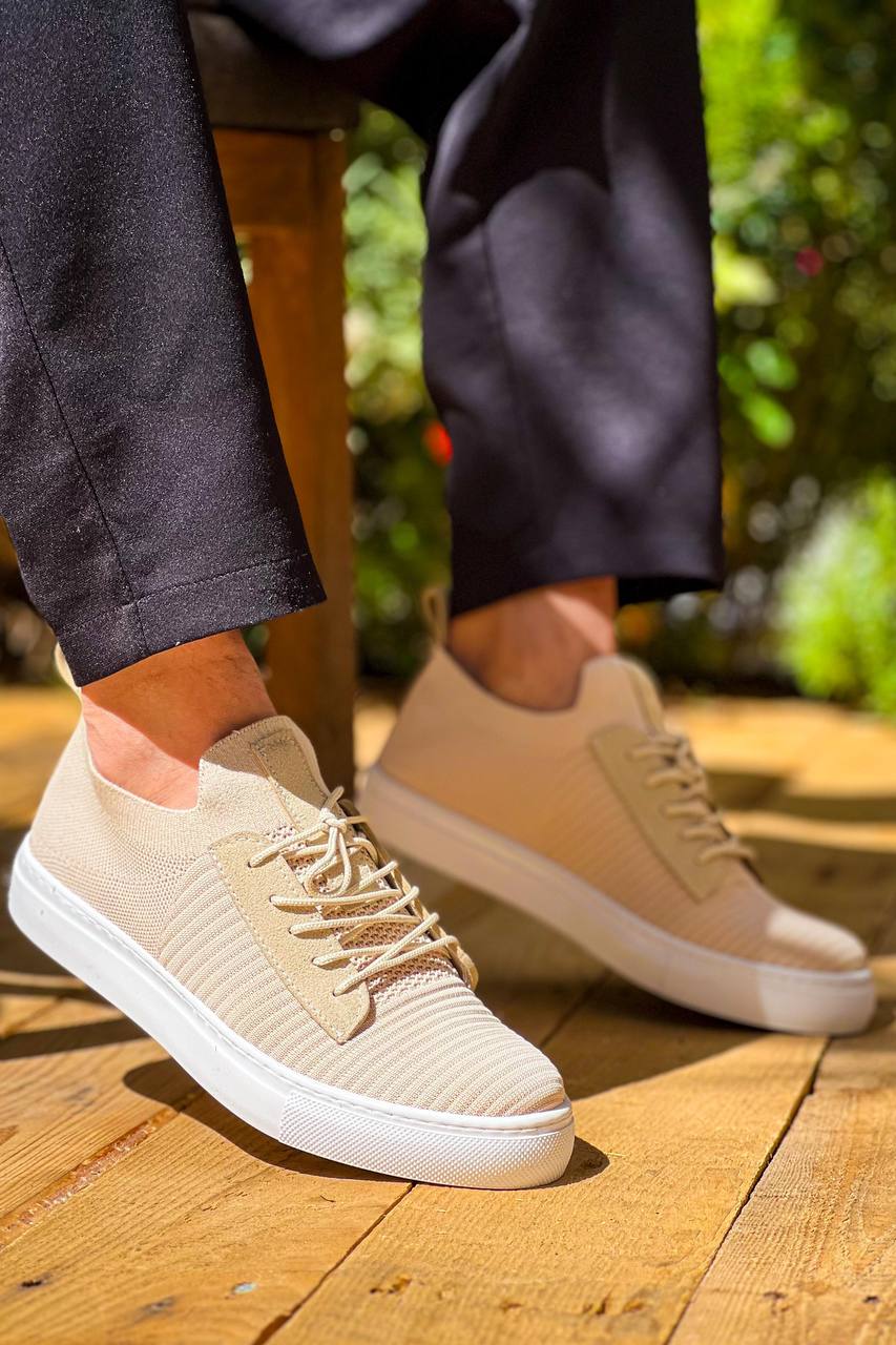 ZRK-X110 Premium Rahat Slip-On Bağcıksız Nefes Alan Triko Erkek Ayakkabı Bej