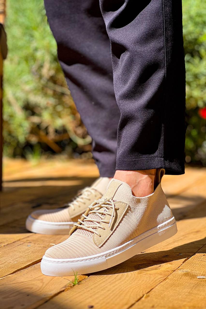 ZRK-X110 Premium Rahat Slip-On Bağcıksız Nefes Alan Triko Erkek Ayakkabı Bej