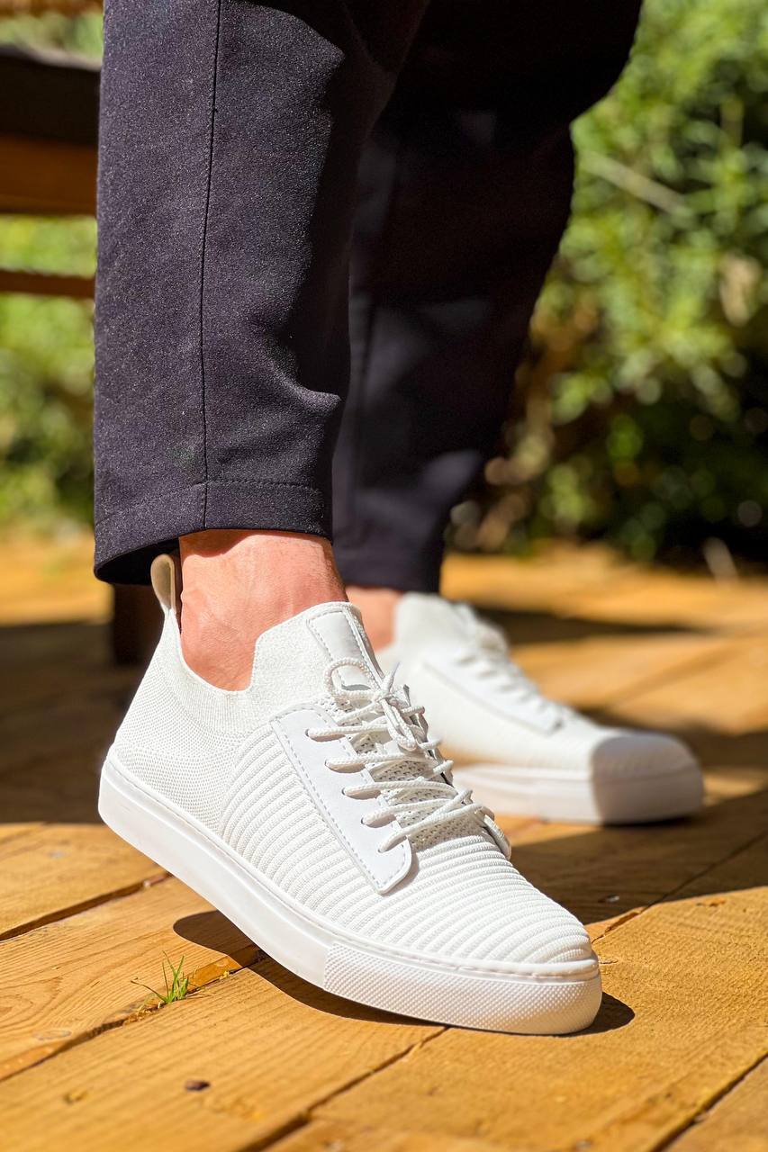 ZRK-X110 Premium Rahat Slip-On Bağcıksız Nefes Alan Triko Erkek Ayakkabı Beyaz