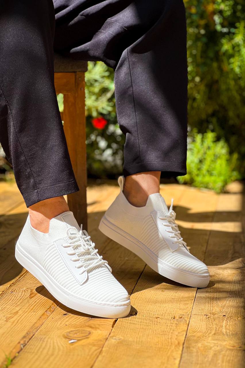 ZRK-X110 Premium Rahat Slip-On Bağcıksız Nefes Alan Triko Erkek Ayakkabı Beyaz