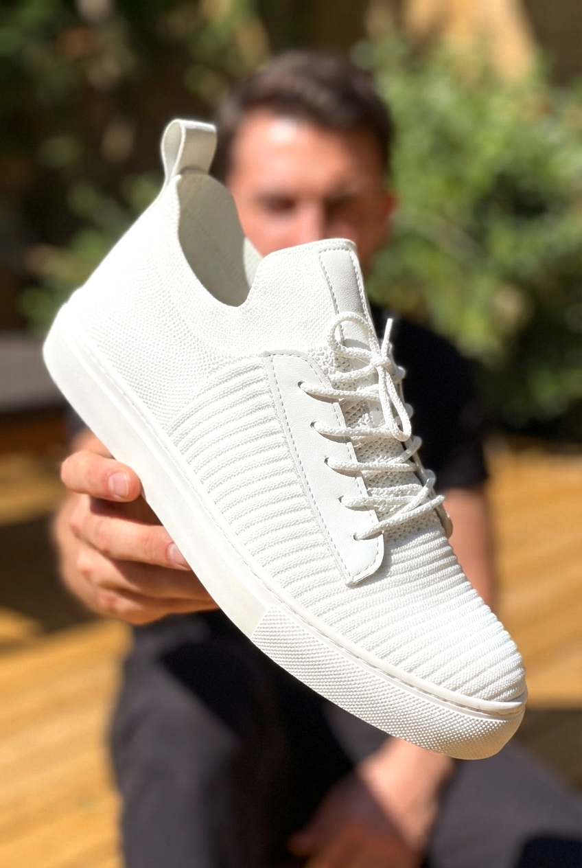 ZRK-X110 Premium Rahat Slip-On Bağcıksız Nefes Alan Triko Erkek Ayakkabı Beyaz