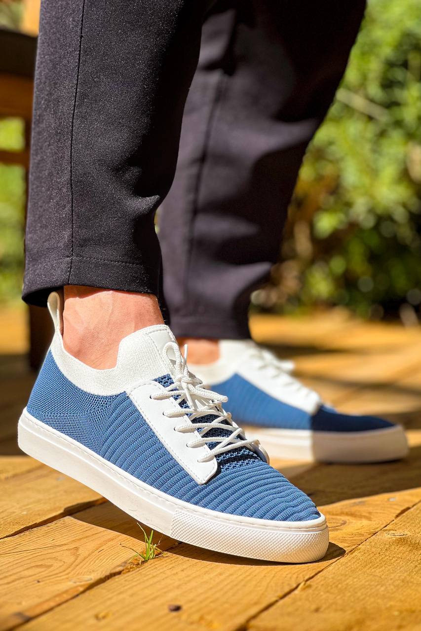 ZRK-X110 Premium Rahat Slip-On Bağcıksız Nefes Alan Triko Erkek Ayakkabı Mavi