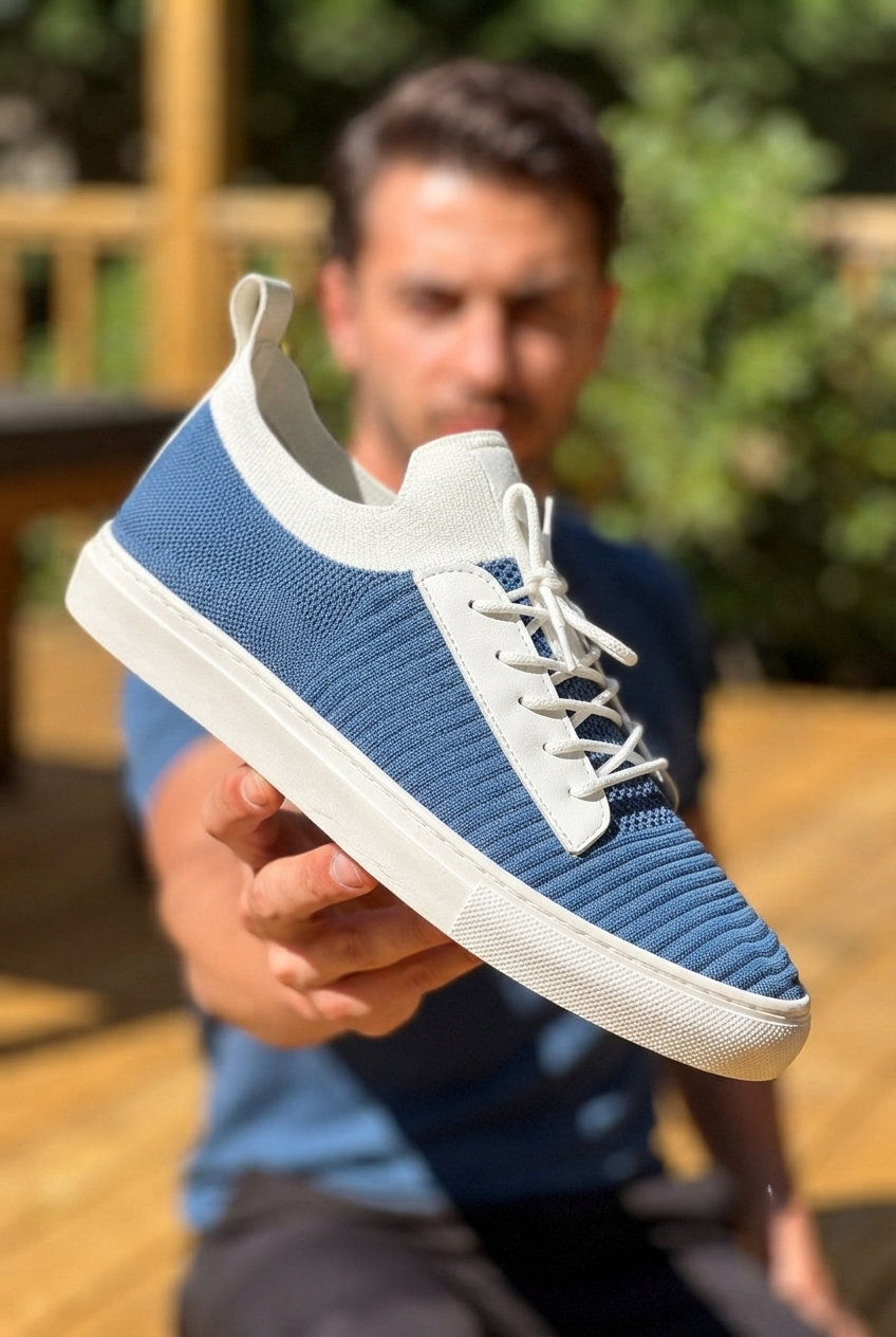 ZRK-X110 Premium Rahat Slip-On Bağcıksız Nefes Alan Triko Erkek Ayakkabı Mavi