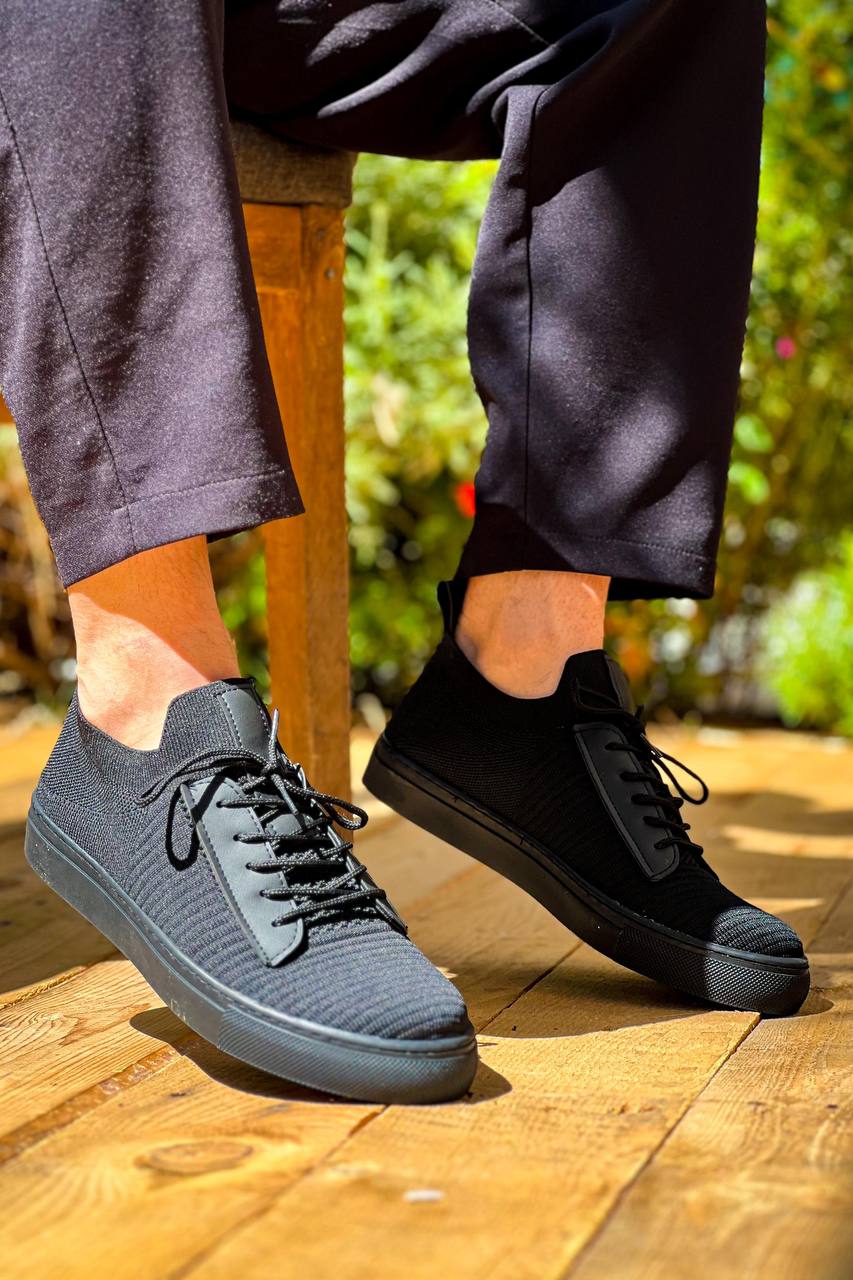 ZRK-X110 Premium Rahat Slip-On Bağcıksız Nefes Alan Triko Erkek Ayakkabı Siyah