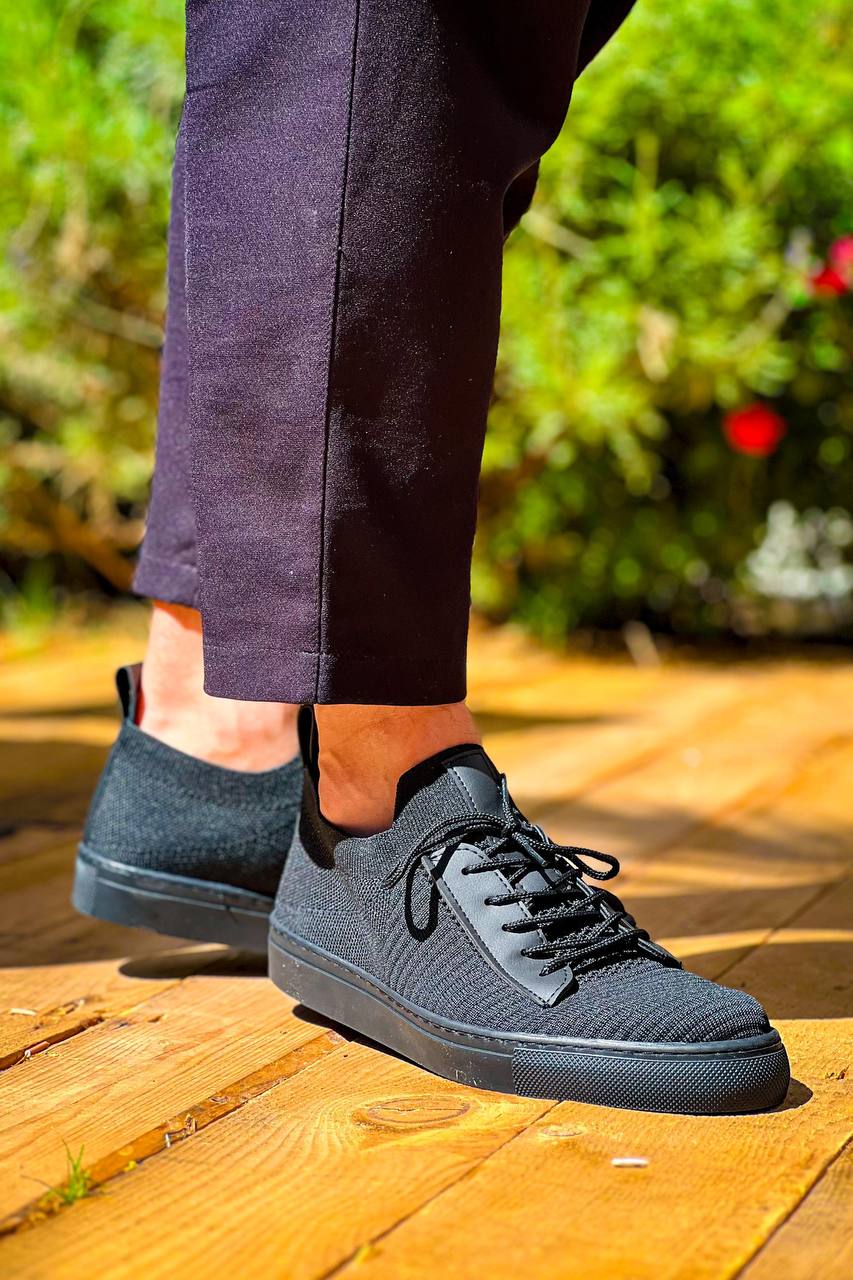 ZRK-X110 Premium Rahat Slip-On Bağcıksız Nefes Alan Triko Erkek Ayakkabı Siyah