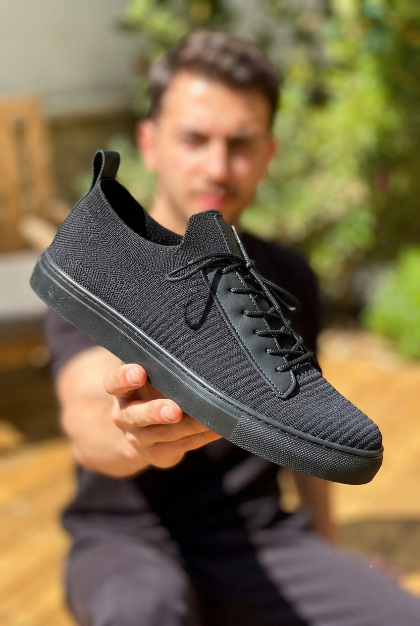 ZRK-X110 Premium Rahat Slip-On Bağcıksız Nefes Alan Triko Erkek Ayakkabı Siyah