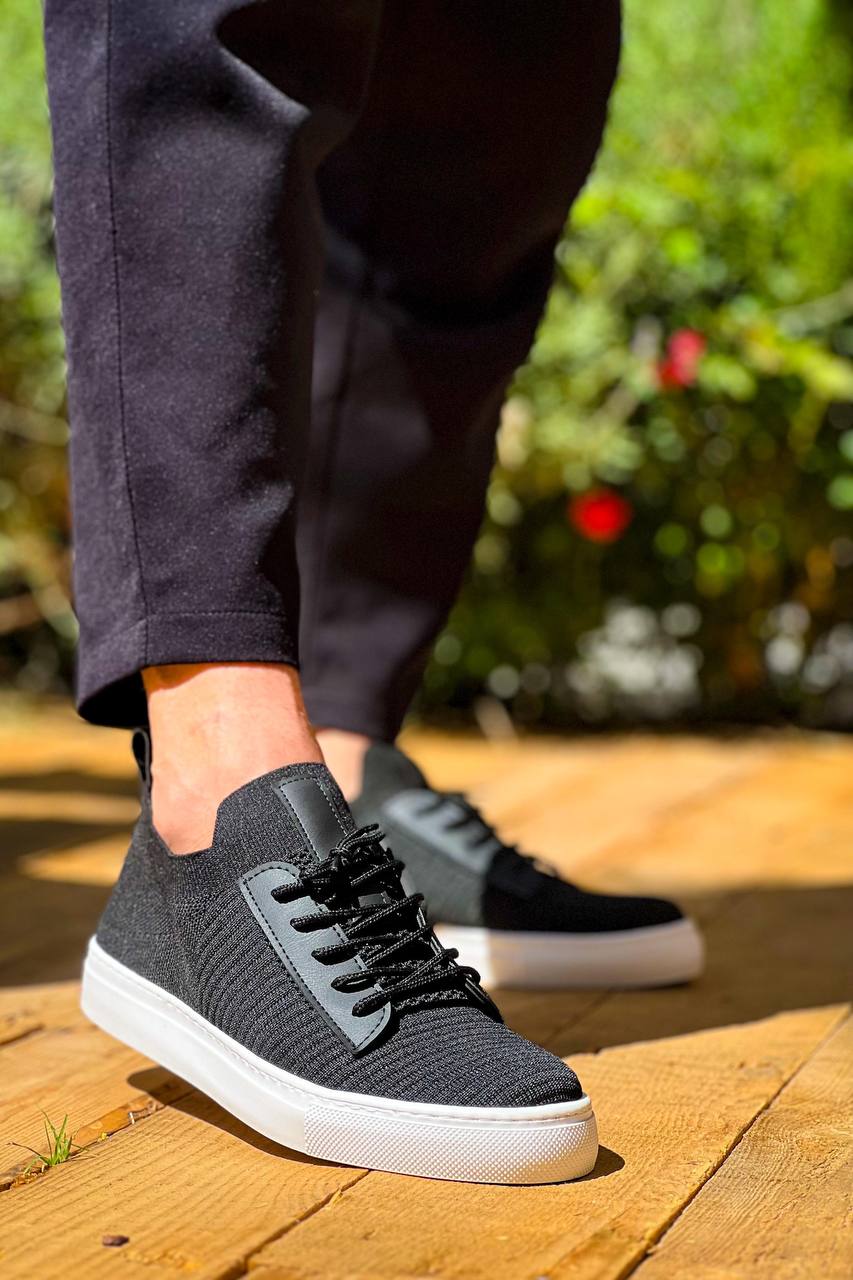 ZRK-X110 Premium Rahat Slip-On Bağcıksız Nefes Alan Triko Erkek Ayakkabı Siyah Beyaz