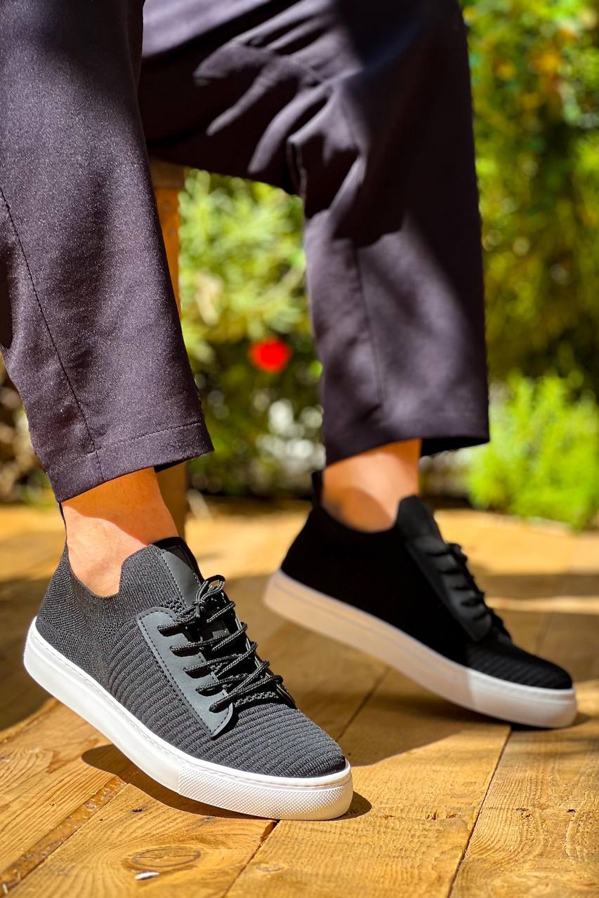 ZRK-X110 Premium Rahat Slip-On Bağcıksız Nefes Alan Triko Erkek Ayakkabı Siyah Beyaz