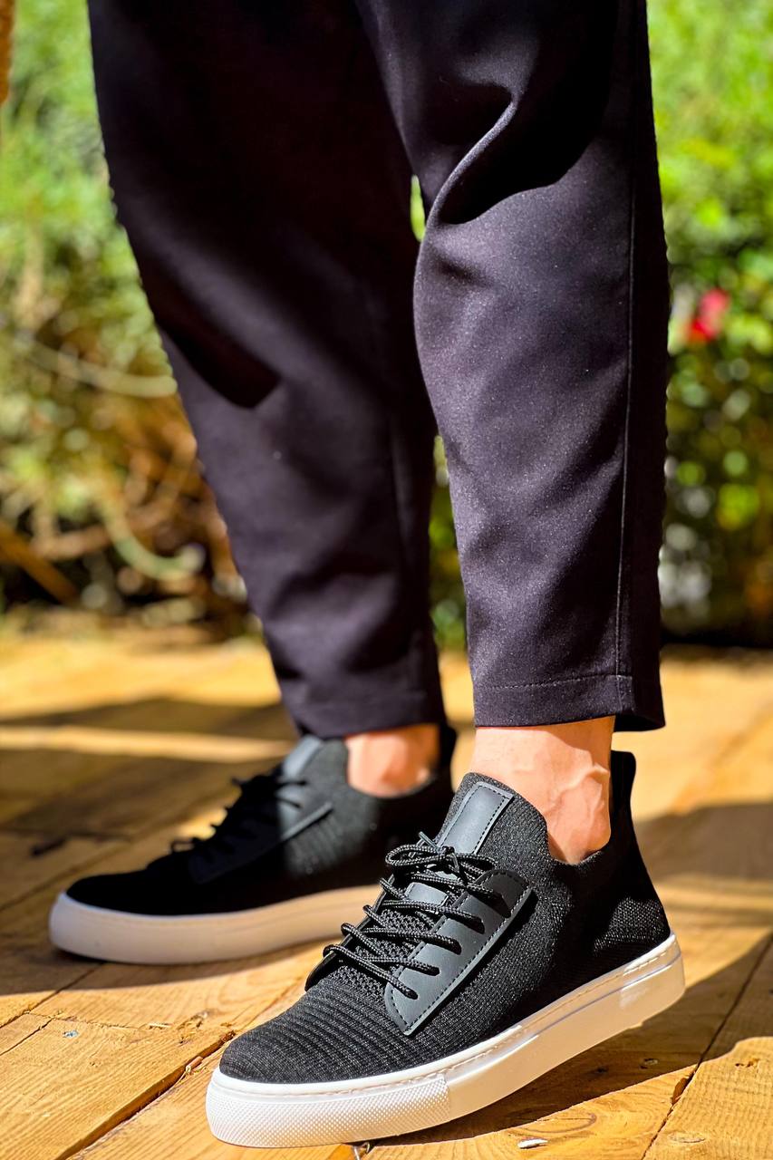 ZRK-X110 Premium Rahat Slip-On Bağcıksız Nefes Alan Triko Erkek Ayakkabı Siyah Beyaz