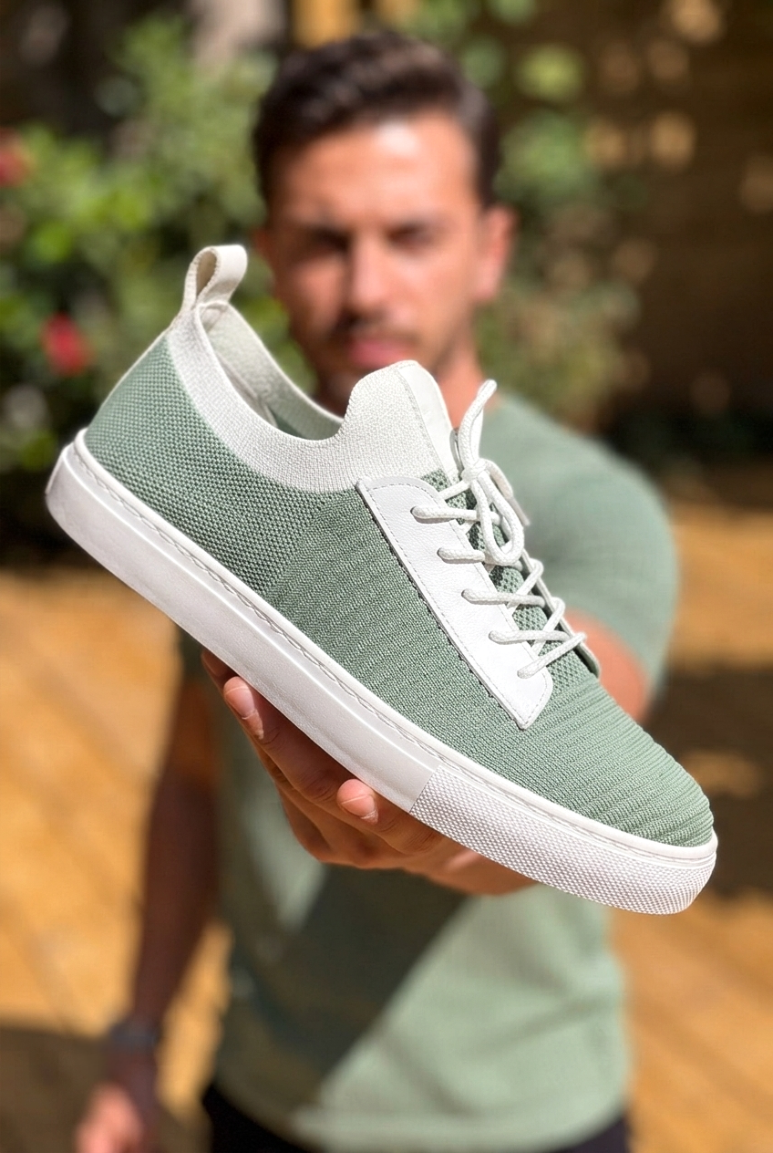 ZRK-X110 Premium Rahat Slip-On Bağcıksız Nefes Alan Triko Erkek Ayakkabı Yeşil
