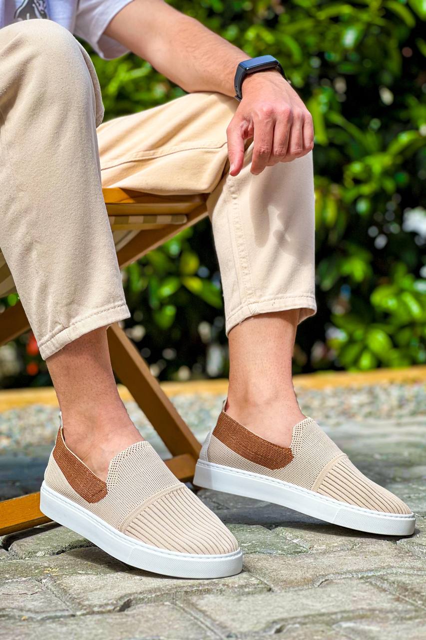 ZRK-114 Premium Bej Taba Triko Nefes Alan Ortopedik Bağcıksız Erkek Espadril