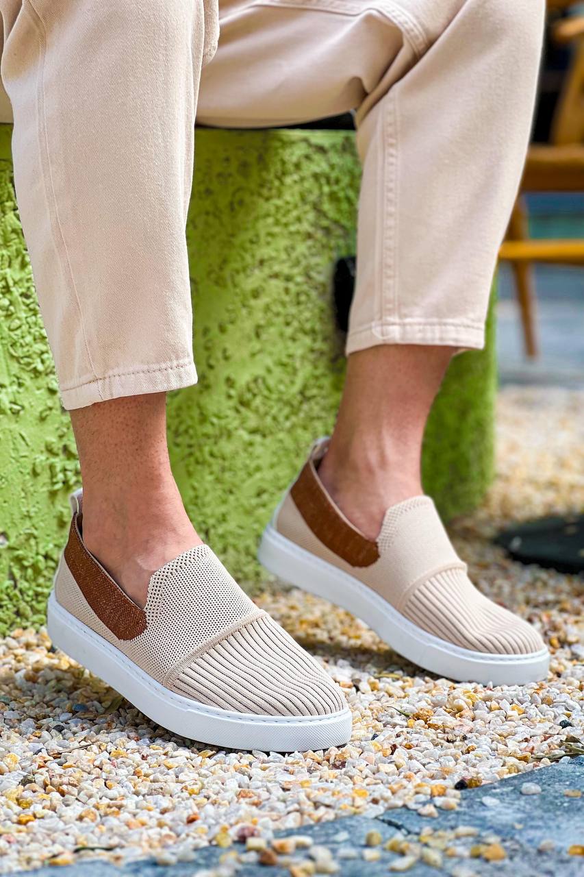 ZRK-114 Premium Bej Taba Triko Nefes Alan Ortopedik Bağcıksız Erkek Espadril