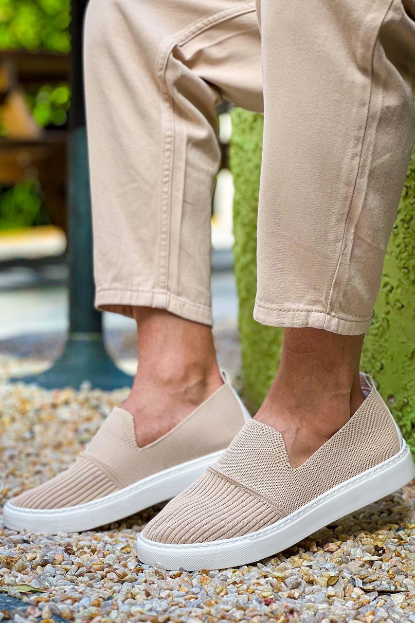 ZRK-114 Premium Bej Triko Nefes Alan Ortopedik Bağcıksız Erkek Espadril