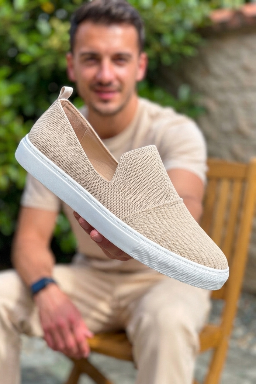 ZRK-114 Premium Bej Triko Nefes Alan Ortopedik Bağcıksız Erkek Espadril