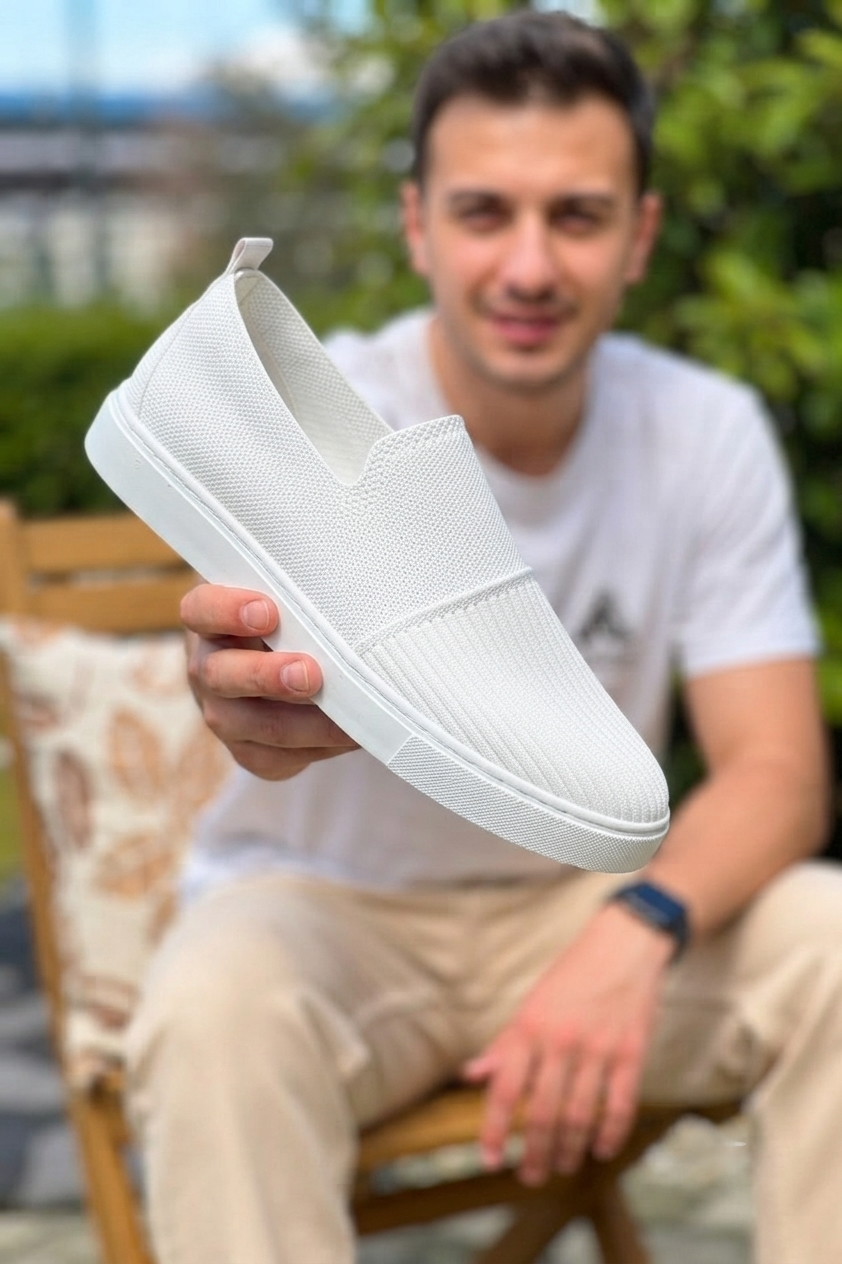 ZRK-114 Premium Beyaz Triko Nefes Alan Ortopedik Bağcıksız Erkek Espadril