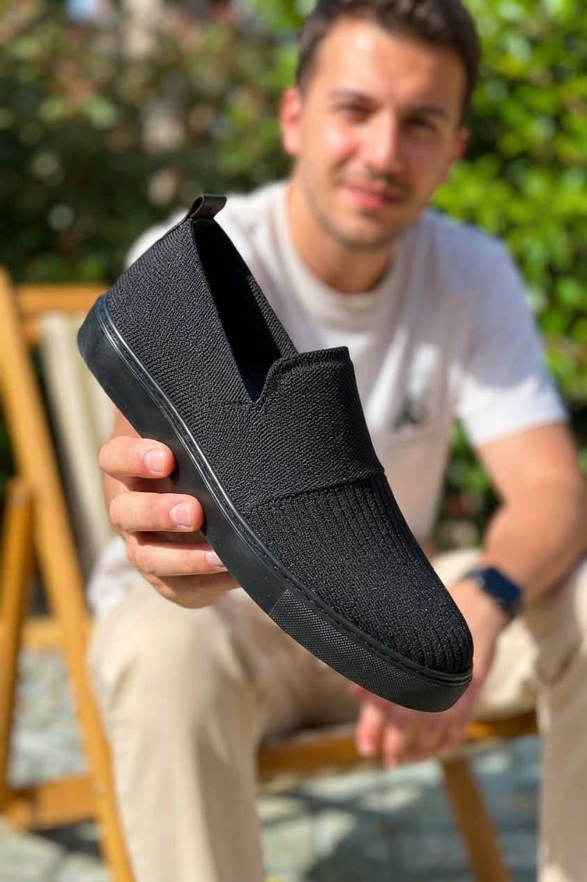 ZRK-114 Premium Siyah Triko Nefes Alan Ortopedik Bağcıksız Erkek Espadril