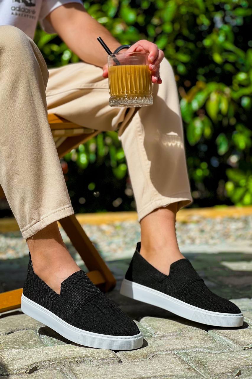 ZRK-114 Premium Siyah Beyaz Triko Nefes Alan Ortopedik Bağcıksız Erkek Espadril
