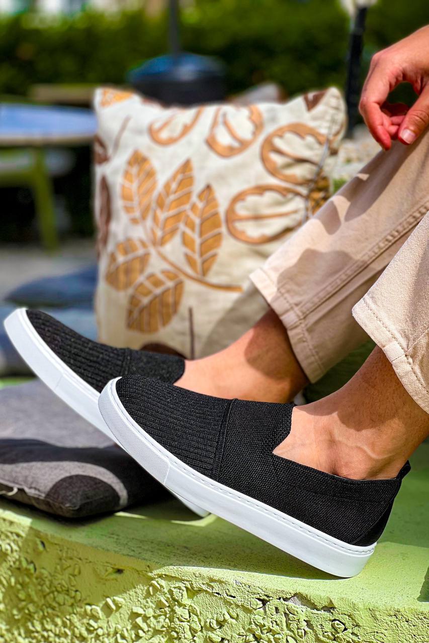 ZRK-114 Premium Siyah Beyaz Triko Nefes Alan Ortopedik Bağcıksız Erkek Espadril