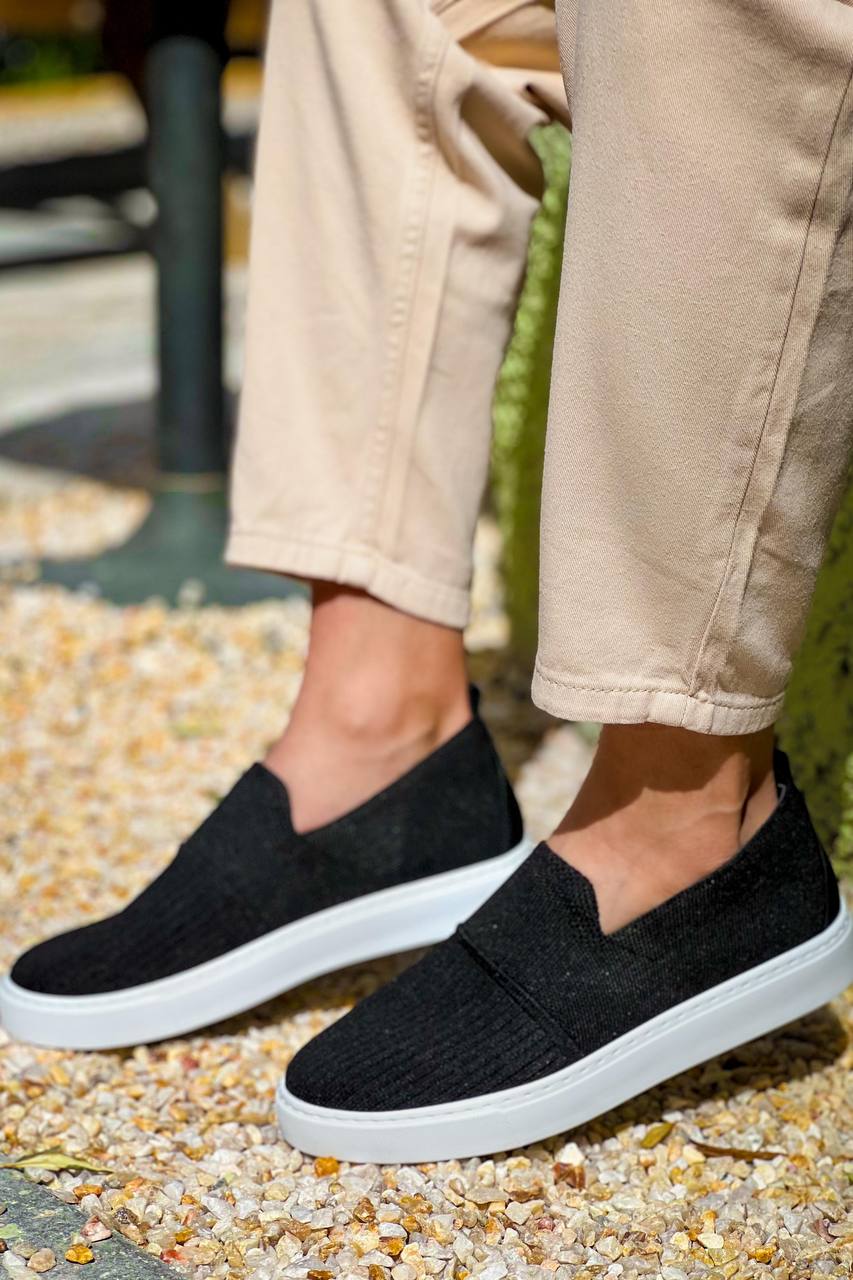 ZRK-114 Premium Siyah Beyaz Triko Nefes Alan Ortopedik Bağcıksız Erkek Espadril