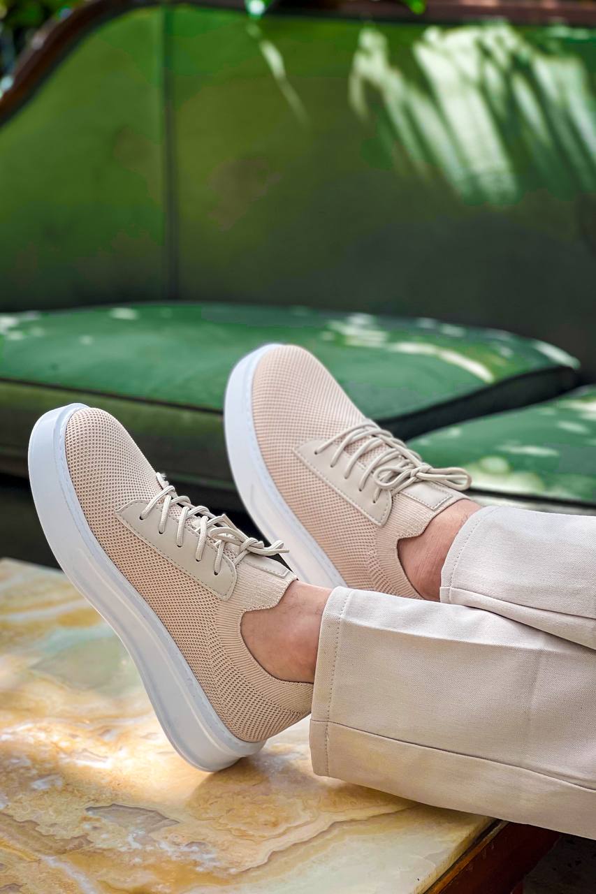 ZRK-X116 Yüksek Kalite Bej Bağcıklı Triko Erkek Sneaker