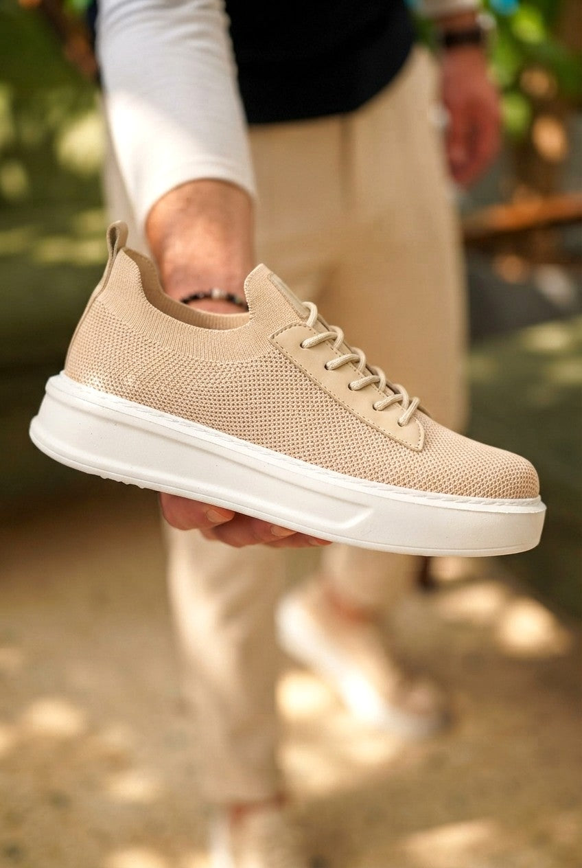 ZRK-X116 Yüksek Kalite Bej Bağcıklı Triko Erkek Sneaker