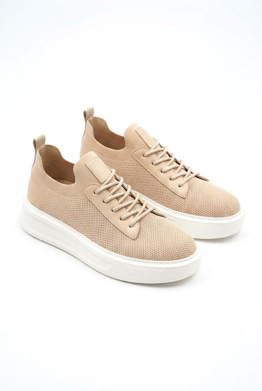 ZRK-X116 Yüksek Kalite Bej Bağcıklı Triko Erkek Sneaker