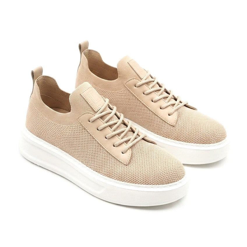 ZRK-X116 Yüksek Kalite Bej Bağcıklı Triko Erkek Sneaker