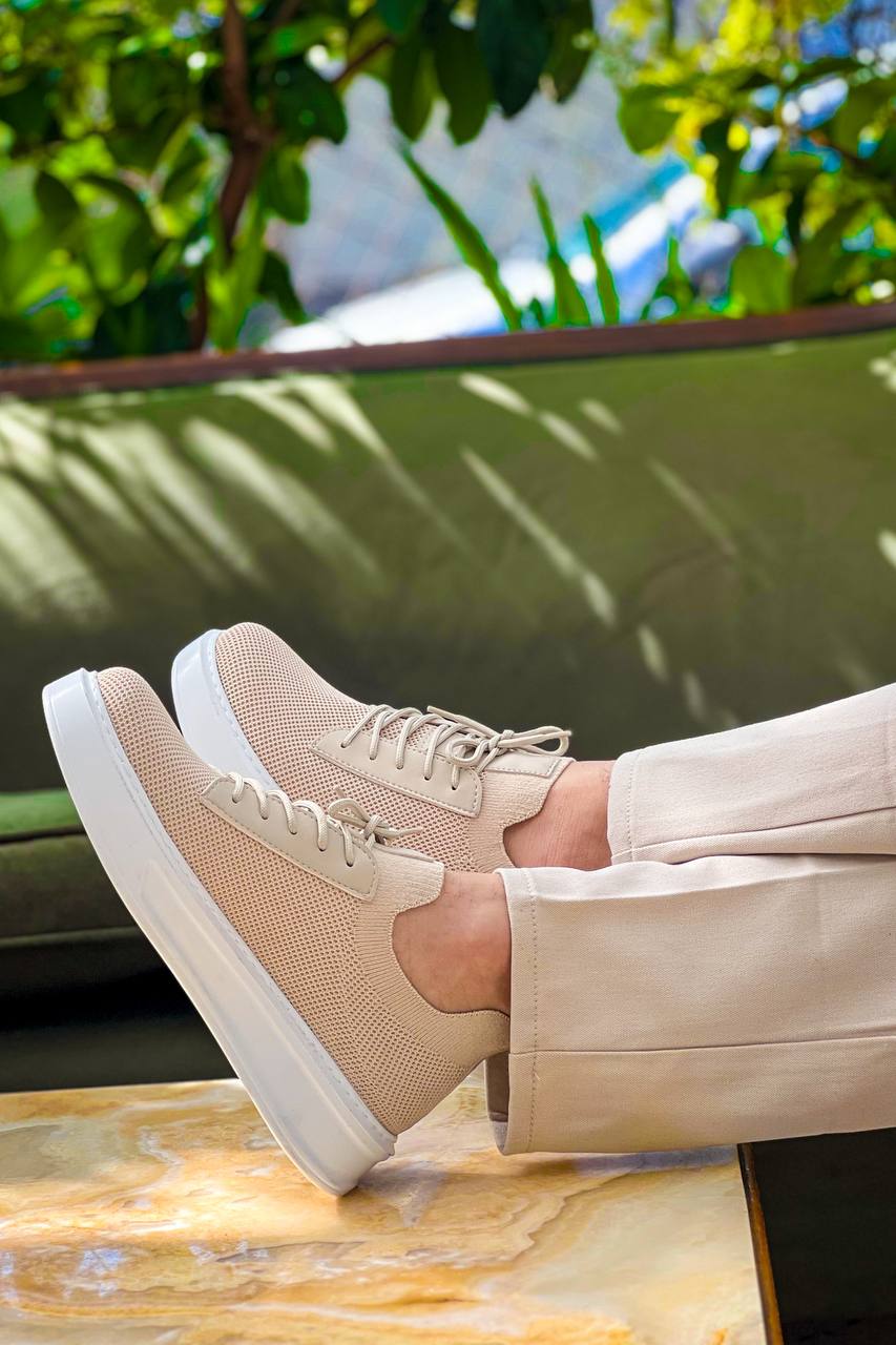 ZRK-X116 Yüksek Kalite Bej Bağcıklı Triko Erkek Sneaker
