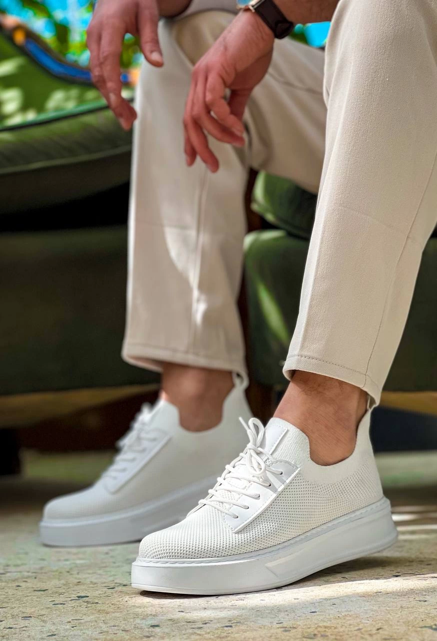 ZRK-116 Beyaz Triko Bağcıklı Kalın Taban Günlük Erkek Ayakkabı