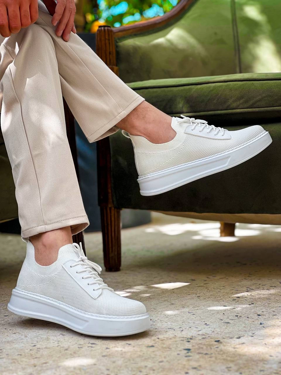 ZRK-116 Beyaz Triko Bağcıklı Kalın Taban Günlük Erkek Ayakkabı