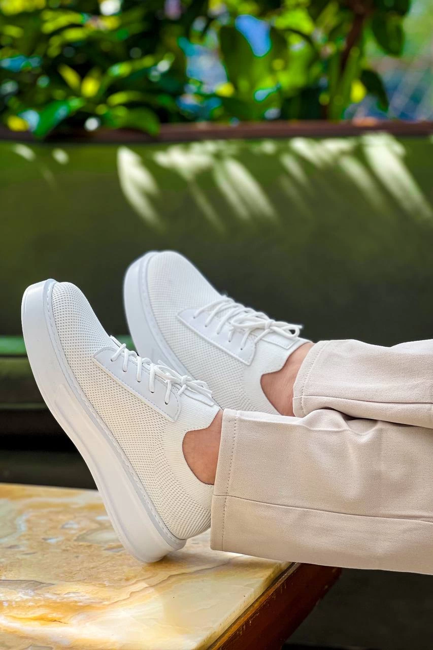 ZRK-116 Beyaz Triko Bağcıklı Kalın Taban Günlük Erkek Ayakkabı