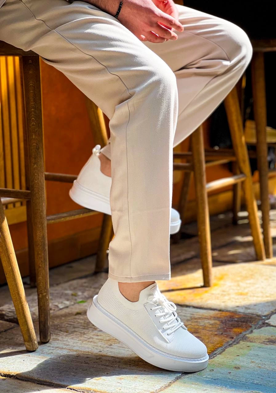 ZRK-116 Beyaz Triko Bağcıklı Kalın Taban Günlük Erkek Ayakkabı