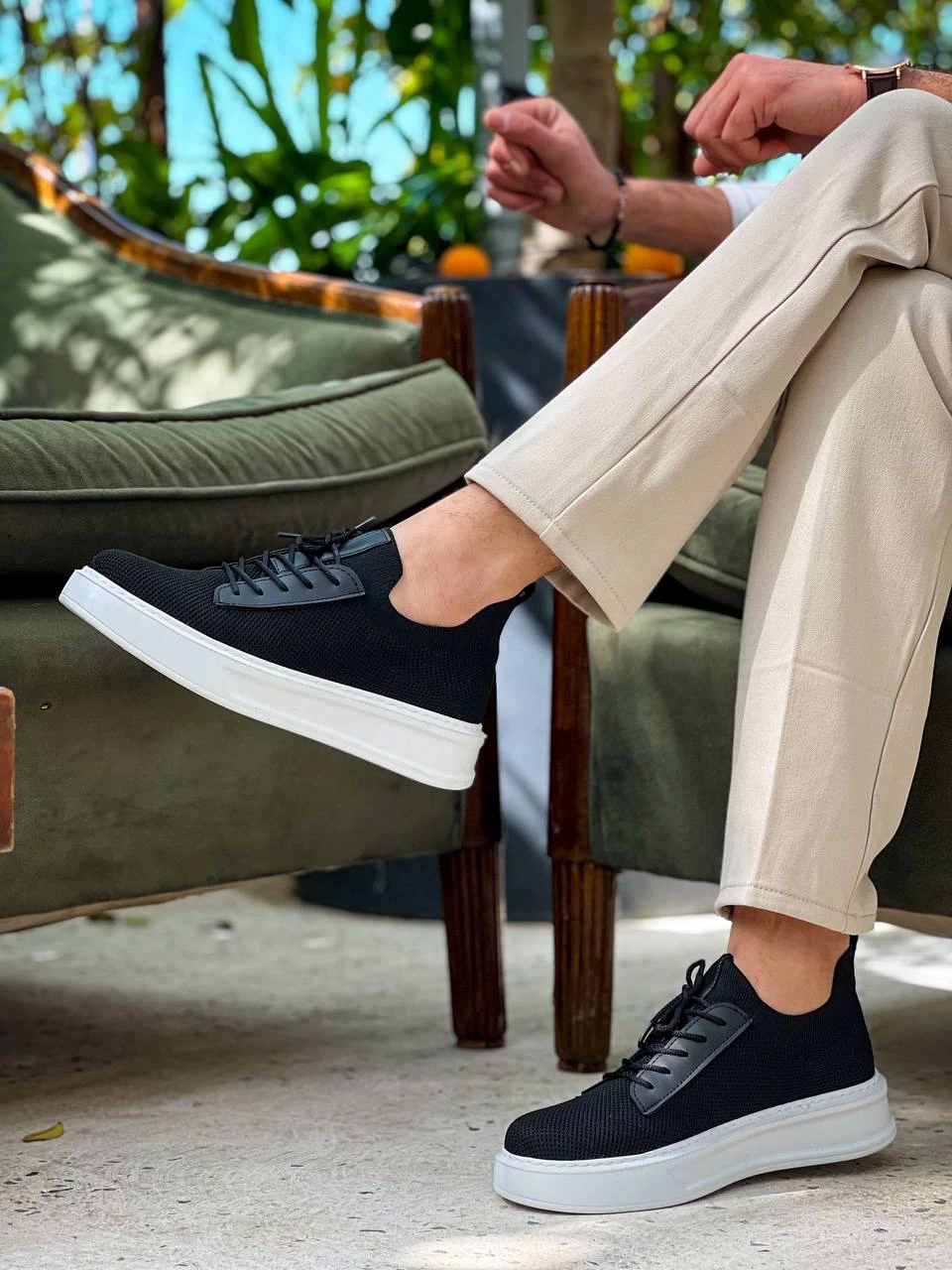 ZRK-116 Siyah Beyaz Triko Bağcıklı Kalın Taban Günlük Erkek Ayakkabı