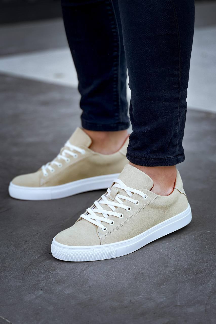 ZRK-X122 Yüksek Kalite Bej Süet Ortopedik Taban Bağcıklı Erkek Sneaker