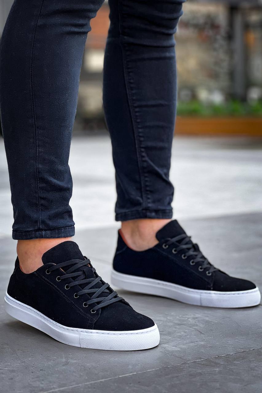 ZRK-X122 Yüksek Kalite Siyah Beyaz Süet Ortopedik Taban Bağcıklı Erkek Sneaker