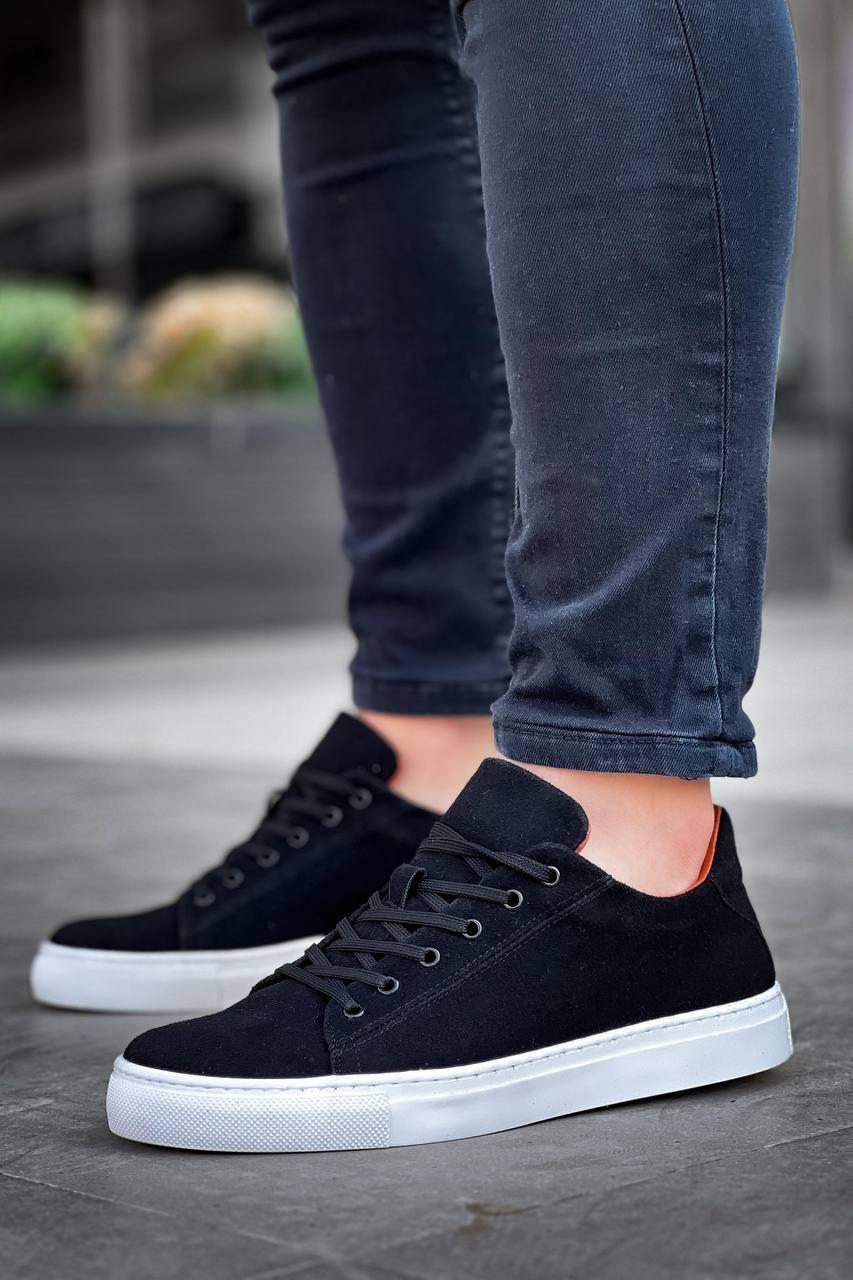ZRK-X122 Yüksek Kalite Siyah Beyaz Süet Ortopedik Taban Bağcıklı Erkek Sneaker