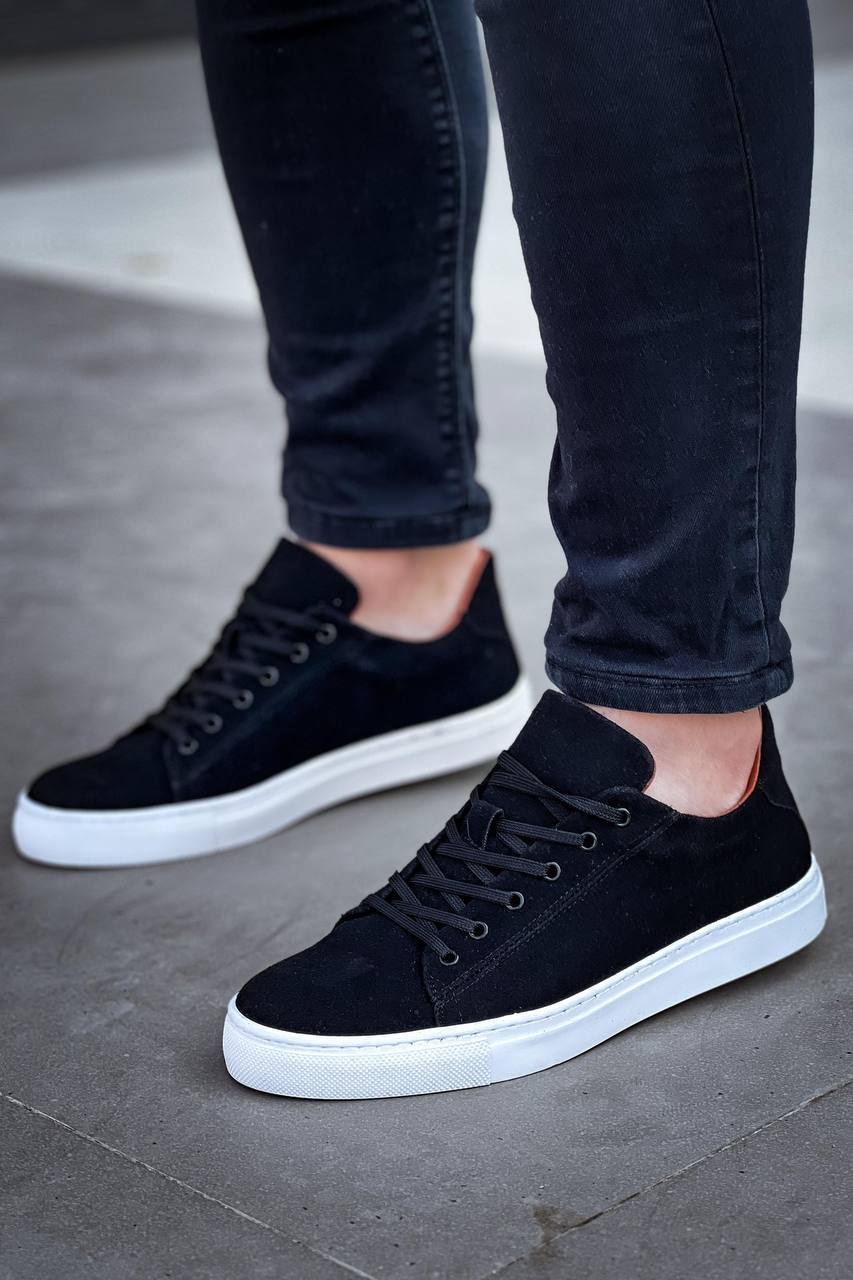 ZRK-X122 Yüksek Kalite Siyah Beyaz Süet Ortopedik Taban Bağcıklı Erkek Sneaker