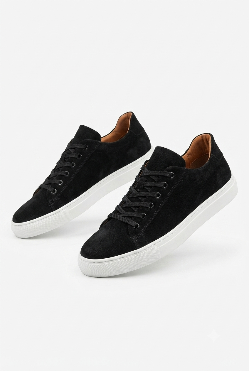 ZRK-X122 Yüksek Kalite Siyah Beyaz Süet Ortopedik Taban Bağcıklı Erkek Sneaker