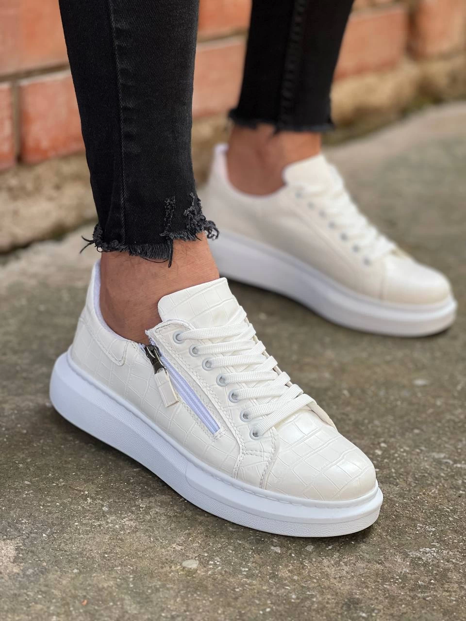 ZR-309 Premium Beyaz Fermuarlı Bağcıklı Günlük Erkek Ayakkabı