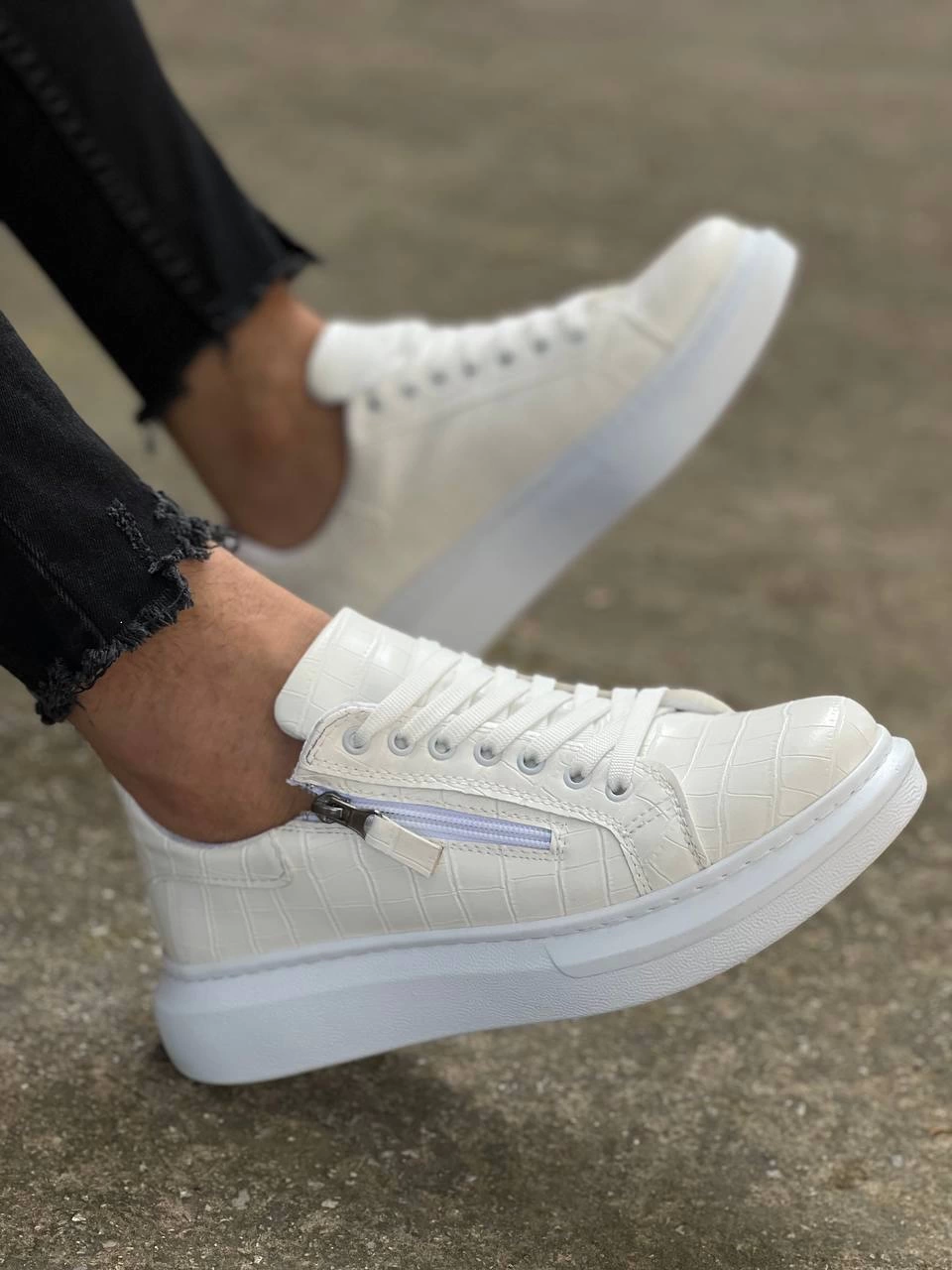 ZR-309 Premium Beyaz Fermuarlı Bağcıklı Günlük Erkek Ayakkabı