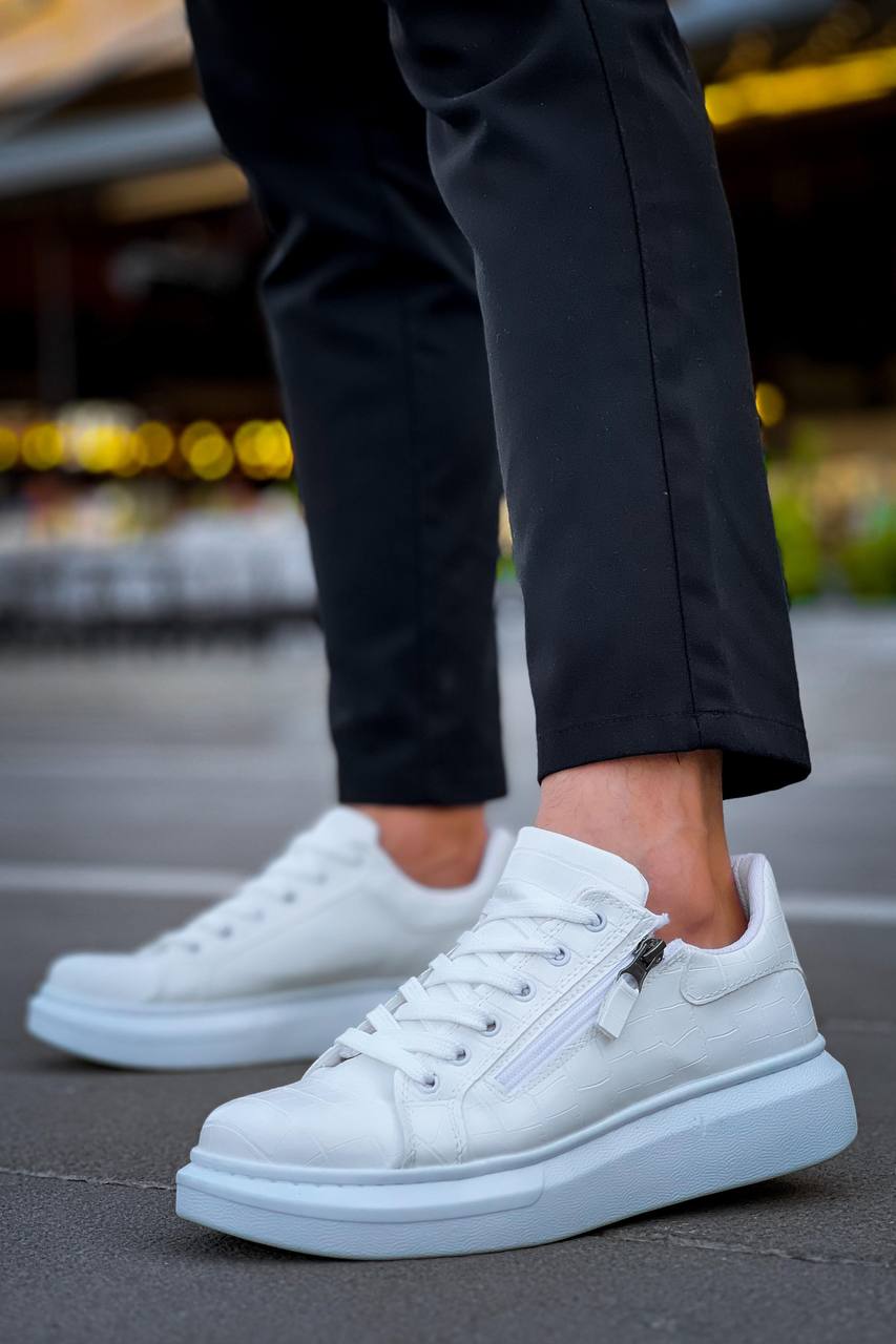 ZRK-X309 Premium Alexandre Beyaz Fermuar ve Bağcıklı Günlük Erkek Sneakers