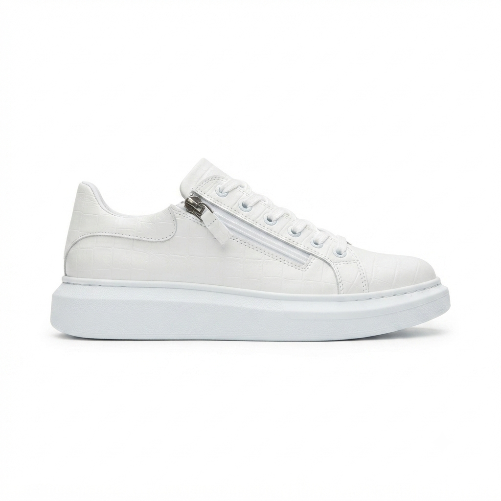 ZRK-X309 Premium Alexandre Beyaz Fermuar ve Bağcıklı Günlük Erkek Sneakers